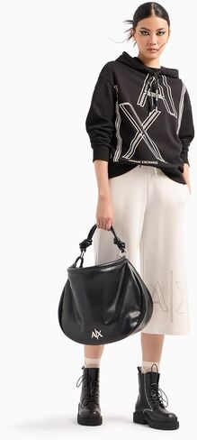 A｜X ARMANI EXCHANGE Women's Ax Outline Logo Print Crew Neck Sweatshirt in Saudi Arabia