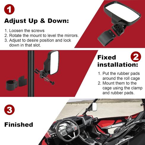 Youxmoto UTV Rearview Side Mirror And Center Mirror Set, with 1.75" to 2" Roll Bar Cage Compatible with Polaris Ranger/RZR, Yamaha Rhino, Gator, Honda Pioneer Talon, Kawasaki, Can-Am Maverick in Saudi Arabia