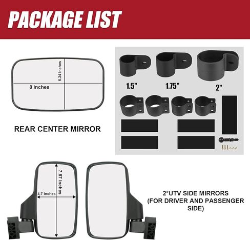 Youxmoto UTV Rearview Side Mirror And Center Mirror Set, with 1.75" to 2" Roll Bar Cage Compatible with Polaris Ranger/RZR, Yamaha Rhino, Gator, Honda Pioneer Talon, Kawasaki, Can-Am Maverick in Saudi Arabia