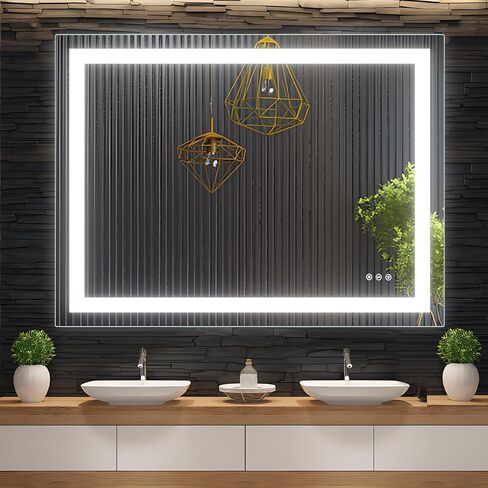 مرآة حمام LED مقاس 48 × 36 بوصة مع إضاءة أمامية وخلفية، مرايا حائط قابلة للتعتيم بدون خطوات مع مقاومة للضباب ومقاومة للكسر وذاكرة و3 ألوان ومرآة زينة مزدوجة LED in Kuwait