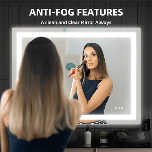 مرآة حمام LED مقاس 48 × 36 بوصة مع إضاءة أمامية وخلفية، مرايا حائط قابلة للتعتيم بدون خطوات مع مقاومة للضباب ومقاومة للكسر وذاكرة و3 ألوان ومرآة زينة مزدوجة LED in Kuwait