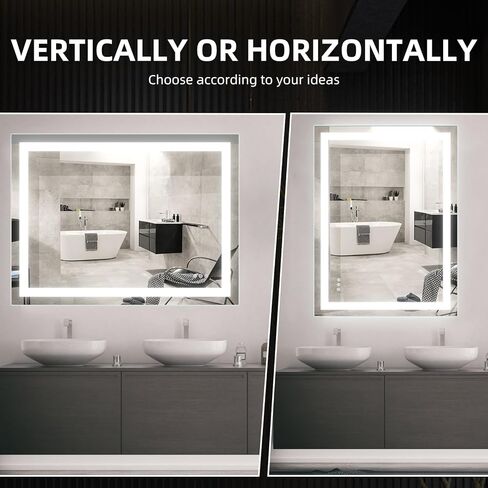 مرآة حمام LED مقاس 48 × 36 بوصة مع إضاءة أمامية وخلفية، مرايا حائط قابلة للتعتيم بدون خطوات مع مقاومة للضباب ومقاومة للكسر وذاكرة و3 ألوان ومرآة زينة مزدوجة LED in Kuwait