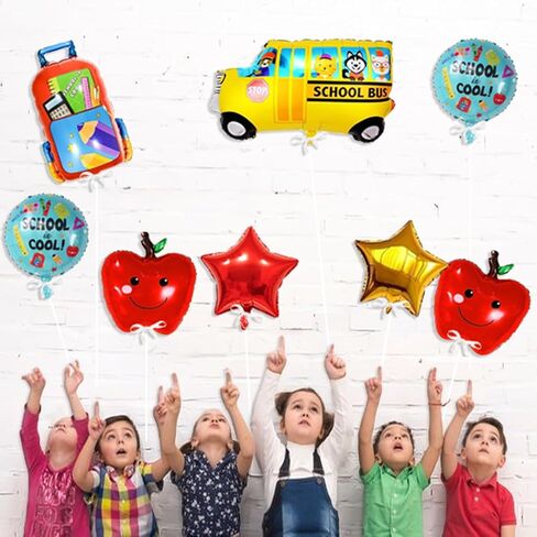 8 قطع ديكورات العودة إلى المدرسة، بالونات حافلة المدرسة بالونات التفاح اللطيفة العودة إلى المدرسة، بالونات من رقائق معدنية، بالونات مدرسية لحفلات العودة إلى المدرسة، اليوم الأول من ديكورات المدرسة in Saudi Arabia