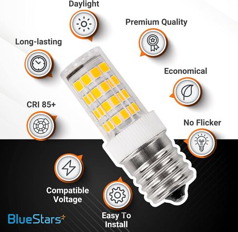 BlueStars 6 Packs 5W E17 LED Bulb 8206232A Dimmable LED Light Bulbs, 6000K Cold Daylight, 40W Equivalent, 75V-130V, 400 lumens for Refrigerator Microwave and Range Hood in Saudi Arabia