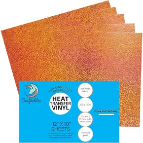 Orange Holographic HTV Vinyl Sheets 5 Sheets Heat Transfer Vinyl for DIY T-Shirts or Fabrics Iron on Vinyl Easy to Cut and Weed