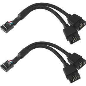 2Pcs USB 2.0 9Pin Female to Dual 9Pin Male Extension Cable Motherboard 9Pin USB2.0 Header Splitter Cable Cord Nylon Braided for Computer Internal Motherboard