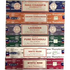 Nag Champa Incense Stick Packs - Assorted Fragrances - Hand Rolled & Non-Toxic - Perfect for Meditation and Relaxation - Home Fragrance Gift Pack - 15g, Set of 6 Aromas ( Sacred Pack )