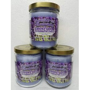 Smoke Odor Exterminator 13 oz Jar Candles Lavender Chamomile, (3) Set of Three Candles.