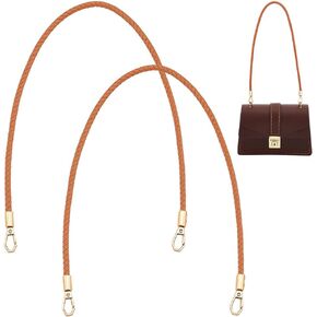 UNICRAFTALE 2Pcs Braided Purse Straps PU Imitation Leather Braided Bag Handles with Golden Swivel Clasps Brown Handbag Shoulder Bag Handle Strap Purse Replacement Accessories 59.5cm Long