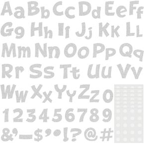 72 Pcs 4 Inch Glitter Bulletin Board Letters Chalkboard Classroom Letters Poster Cut out Letters for Bulletin Boards with Adhesive Dot Alphabet 0-9 Number Symbol Punctuation Display (Silver)