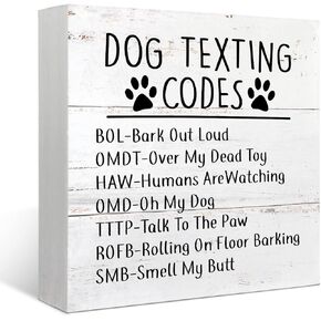 Dog Texting Codes Rustic Dog Wood Box Sign Desk Decor Funny Dog Paw Print Wooden Box Block Sign Decorations for Home Wall Tabletop Desk Decor Dog Lover Gifts