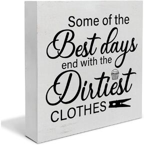 Country Laundry Room Wood Box Sign Decor Desk Sign Best Days End in Dirtiest Clothes Wooden Box Block Sign Rustic Home Laundry Shelf Wall Decoration