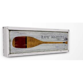 The Stupell Home Décor Collection Rustic Grey Planked Look Brown Oar Row Boating Stretched Canvas Wall Art, 13 x 30, Multi-Color