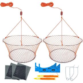Crab Trap,Foldable Hand Cast Fishing Nets for Crabbing Crayfish Blue Crabs Lobsters,Portable Crab Cage,Crab Net with Crab Measure Tool,Bait Bag,Bait Clip,Net Repair Shuttle