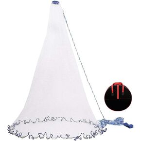 Fishing Cast Net, 3/8 Inch Mesh Size Radius SaltwaterThrow Cast Net with Heavy Duty Real Zinc Sinker Weights for Bait Trap Fish