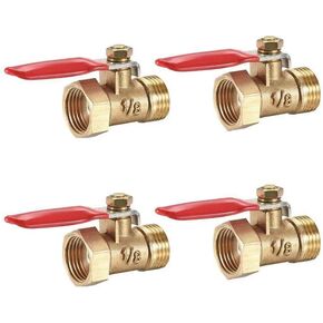 1/2 Inch Brass Ball Valve Shut Off Switch, 1/2 Inch Male to Female Pipe Tubing Fitting Coupler 180 Degree Operation Handle 4Pcs
