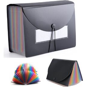 مجلد ملفات قابل للتوسيع 24 جيبًا مع ملصقات فارغة، منظم ملفات متعدد الألوان مع غطاء قابل للتوسيع، منظم تخزين المستندات الورقية مقاس A4 لمجلدات سطح المكتب - أسود in Kuwait