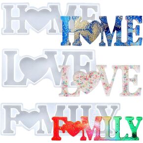 3Pcs Silicone Resin Mold Home Family Love Slogan Epoxy Resin Molds Casting Tools for UV Resin Art Jewelry Making DIY Handmade Crafts