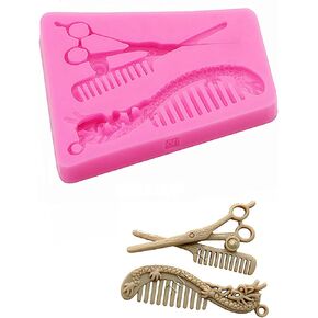3D Scissors Comb Tools Keychain Silicone Mold with Hole for DIY Crystal Luggage Mold Craft Necklace Crafting Trinket Candy Desserts Plaster Epoxy Earrings Pendant Resin Bag Tag Polymer Decoration