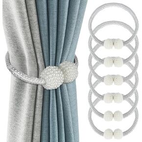MAJOYLIFE Magnetic Curtain Tiebacks 6 Pack,Curtain Holdbacks Magnetic,Pearl Curtain Tie Backs for Home and Office Decoration(Champagne)