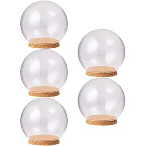 5pcs Clear Glass Cloche Globe Display Dome with Wooden Base Decorative Glass Cloche Bell Jar Display Case for Collectibles Enchanted Rose Small Beer Specimens Snow Globes Crafts 10cm