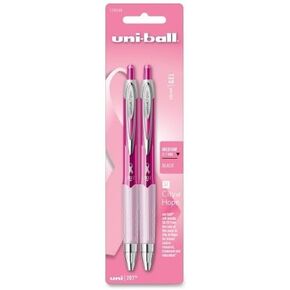 Uni Ball Signo 207 Pink Ribbon Gel Pen Medium Pen Point Type 0.7 mm Pen Point Size Black Ink Silver Barrel 2 / Pack, Pink Barrel