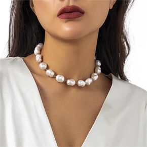 Dainty Baroque Pearl Choker Necklace Trendy Cute Statement Pearl Beaded Necklace Summer Beach Wedding Party Fashion Jewelry Gifts for Her (Style3)