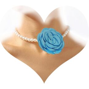 Vintage Pearl Choker Necklace with Handmade Flower Elegant Pearl Collar Necklace Wedding Costume Party Women's Accessories