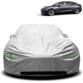 Compatible with Tesla Model 3 Car Cover, All Weather UV Protection Full Exterior Accessories Waterproof with Zipper Charging Port for Tesla Model 3 Cover Outdoor 2017-2023