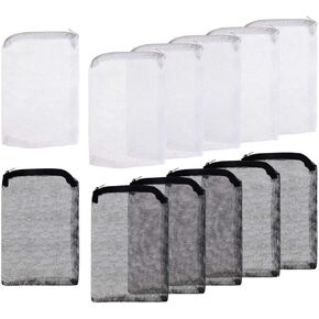 12Pcs Aquarium Filter Bags Fish Tank Mesh Media Filter Bags Carbon Filter Bags Net Bag with Zipper for Charcoal Pelletized Remove Activated Carbon, Biospheres, Ceramic Rings, Black and White