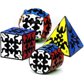 Gear Magic Cube Set, Gear Speed Cube Bundle of 3x3x3 Gear Cube Gear Pyraminx Cylindrical Gear Cube and Gear Ball Cube Puzzle Toys 4Pcs