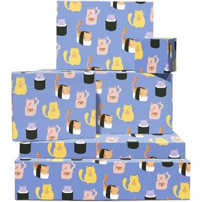 Central 23-6 Wrapping Paper Sheets - Blue Sushi Cats - Fun Gift Wrap for Kids - Boys Girls - Men Women - Birthday Wrap - Recyclable 6 Count (Pack of 1)