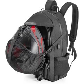Motorcycle Helmet Backpack 50L, Waterproof 1680D Oxford Fabric, Expandable, Motorbike Helmet Bag, Reflective, Helmet Strap, USB, Large Capacity, Laptop Rucksack, Long Distance Travel Backpack