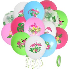 50 Pieces Summer Party Balloons, Colorful Ice Cream Flamingo Beach Ball Summer Theme Latex Balloons Tropical Summer Beach Balloons for Summer Birthday Pool Party Decorations Supplies