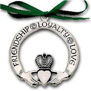Pewter Claddagh Ornament Irish - Love Friendship & Loyalty Inspirational Message for Christmas