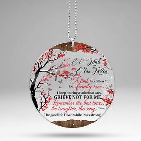 in Loving Memory Car Charm for Rear View Mirror Accessories, Memorial Ornament for Loss of Loved One Sympathy Gift Car Mirror Hanger, Limb Has Fallen Cardinal Hanging Charm Interior Rearview
