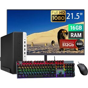 HP EliteDesk 705 G4 SFF Desktop Computer PC Set, 21.5" FHD Monitor PC Bundle, AMD Ryzen5 2400G up to 3.90 GHz, 16GB RAM, 512GB SSD, RGB Keyboard, Mouse, WiFi, BT, Windows 10 Pro(Renewed)