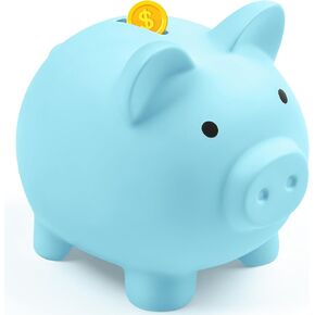 Piggy Bank for Kids Adults, Vcertcpl Unbreakable Plastic Piggy Bank Coin Bank Money Saving Box for Cash Saving, Kids Bank Money Jar Adults, Piggy Bank for Boys Girls, Gift Toys Banks for Kids (Blue)