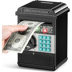 TEMI Piggy Bank for Kids, Electronic Coin Money Bank for 3 4 5 6 7 8 9 10 Year Old Boys Girls Gifts, Cash Coin Can ATM Bank for Kids 5-7, Christmas Birthday Gifts (Black)