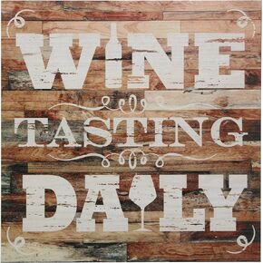 Stonebriar Rustic 15 Inch Wine Theme Wood Wall Art with "Wine Tasting Daily" Saying, Decorative Wall Decor for the Living Room, Kitchen, or Dining Room,Brown
