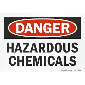 SmartSign 3.5 x 5 inch “Danger - Hazardous Chemicals" OSHA Label, 3 mil Laminated Adhesive Polyester, Red, Black and White