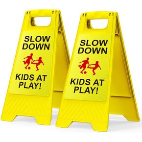 Upgraded Children at Play Safety Signs, 2 Pack Kids at Play Signs with Super Reflective and Eye Catching Reflective Coating, Double-Sided Reflective Text and Graphics Easier to Identify at Night, Kids