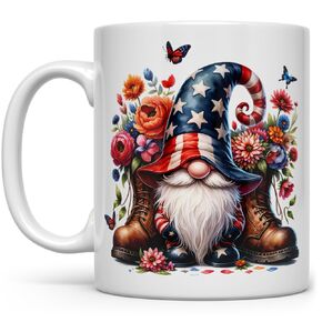 Patriotic Gnome Coffee Mug, 4th of July Independance Day Cup for Mom Friend Coworker Grandma Daughter (15oz)