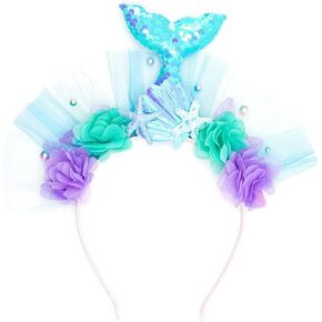 Mermaid Tail Headband Flower Starfish Shell Hair Band with Veil Halloween Christmas Headpiece Costume Props TSFG19