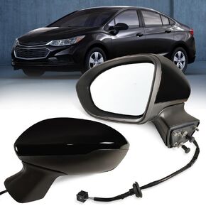 Left Driver side Mirror Fits 2016-2019 Chevy Cruze Sedan/Hatchback with Power Glass and Heated without turn signals without Blind Spot Match Mosaic Black Metallic Replace GM1320542(5Pins)