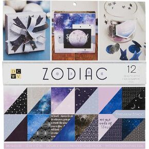 American Crafts -Zodiac Premium Printed Cardstock, 12x12, Paper Crafts Art Supplies Sheets Holographic Foil Double Sided Printed Cardstock Cardstock For Crafts Cardstock For Scrapbooking