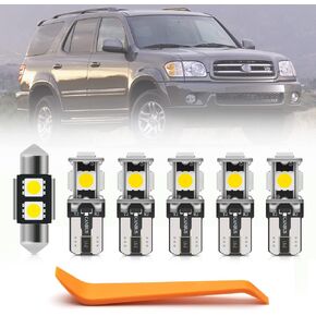 11pcs White Interior LED Lights Kit for Toyota Sequoia 2001 2002 2003 2004 2005 2006 2007 Super Bright 6000K LED Interior Map Dome Cargo Door Light Bulbs Package + Install Tool