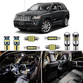 White LED Interior Lights Kit Package for Jeep Compass 2007 2008 2009 2010 2011 2012 2013 2014 2015 2016 Super Bright 6000K Interior LED Light Bulb Package + Install Tool