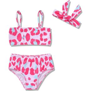 YOUNGER TREE Toddler Swimsuit Girl 2-Pieces Leopard Bathing Suits Halter Top Bikini Bottoms Swimming Suit Kids Beach Swimwear (5-6T, Rose Red Leopard)………
