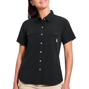 Haimont Women's UPF 50+ Sun Protection Button Down Fishing Hiking Travel Shirts Short Sleeve Quick Dry Shirt with Pockets